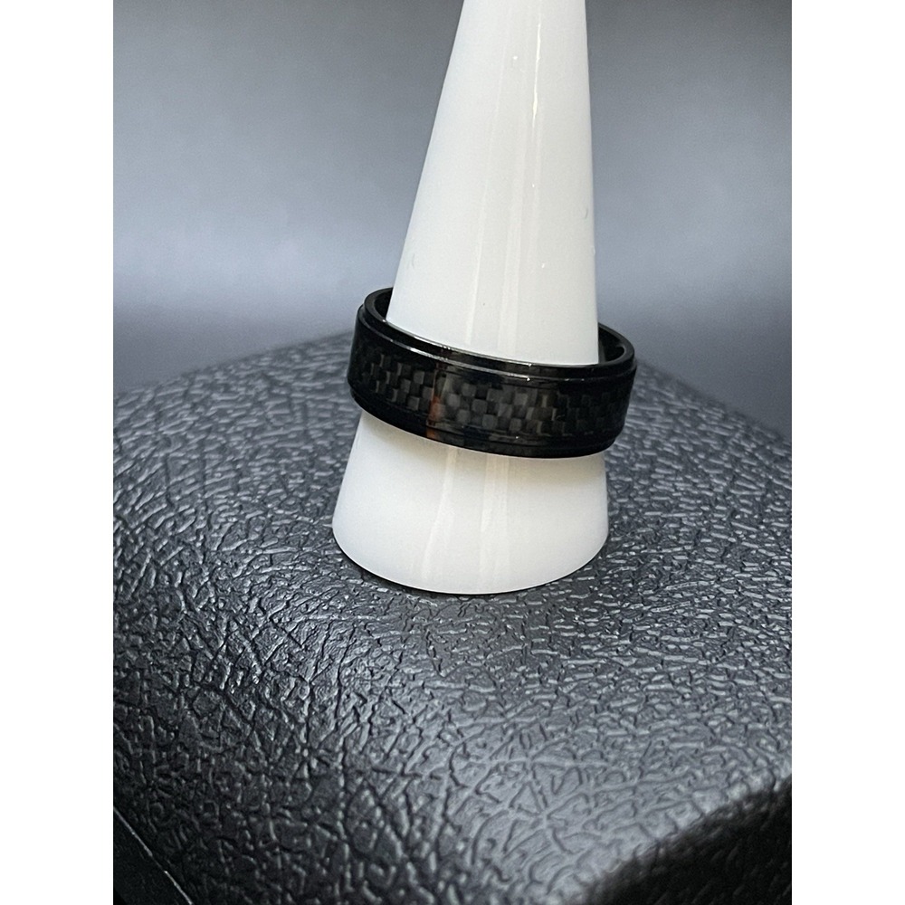 Men's Carbon Inlay titanium Ring - Picture 2 of 4